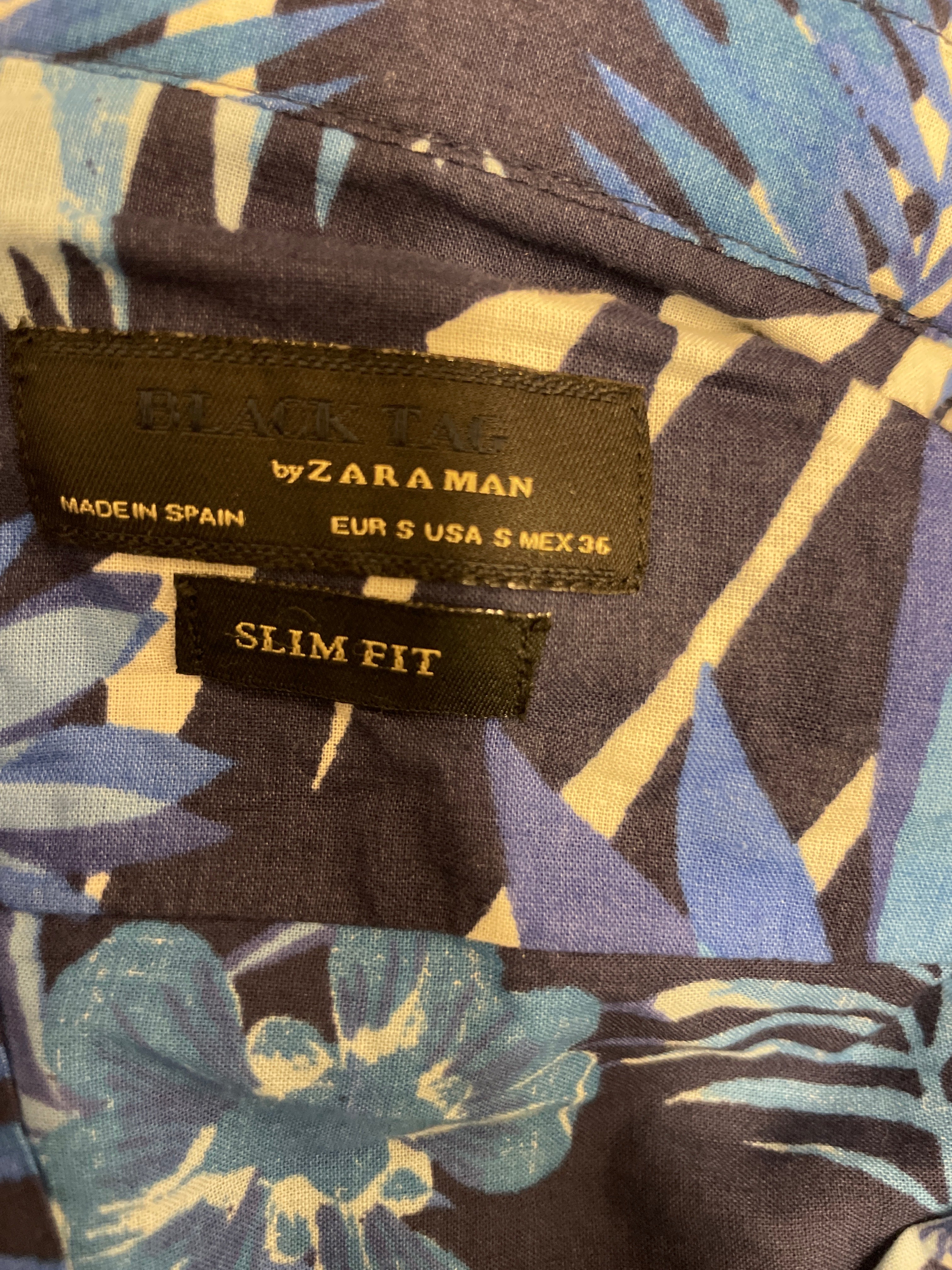 Rubynee  Vintage y2k zara man mens floral print blue short sleeve shirt