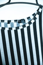 Vintage women black & white stripe babydoll round neck midi dress UK 10|L34 W15|SKU 6621