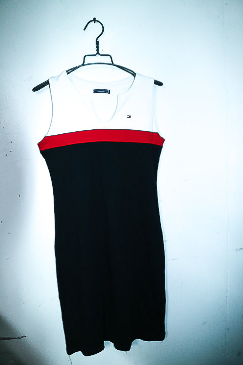 Vintage women Tommy Hilfiger Navy Colorblock sleeveless long V-neck dress XXL|L39 W15|SKU 6622