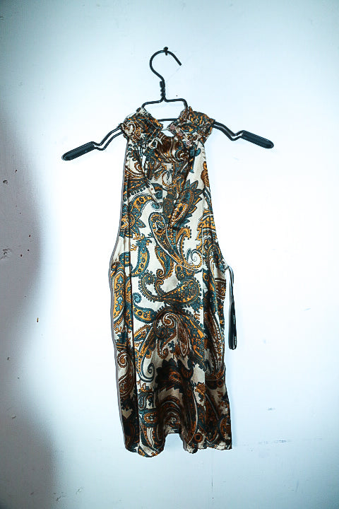 Vintage women Vero Moda multi paisley print sleeveless long silk dress XS|L27 W16|SKU 6626