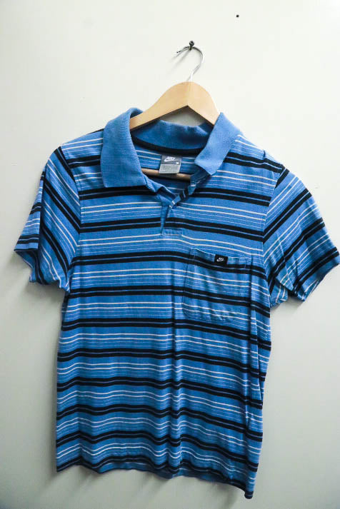 Vintage nike blue stripe mens small polo shirt