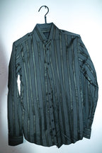 Vintage men black Zara Man vertical stripe shirt in S/M|L32 W20|SKU 6629