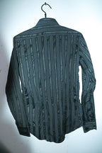 Vintage men black Zara Man vertical stripe shirt in S/M|L32 W20|SKU 6629