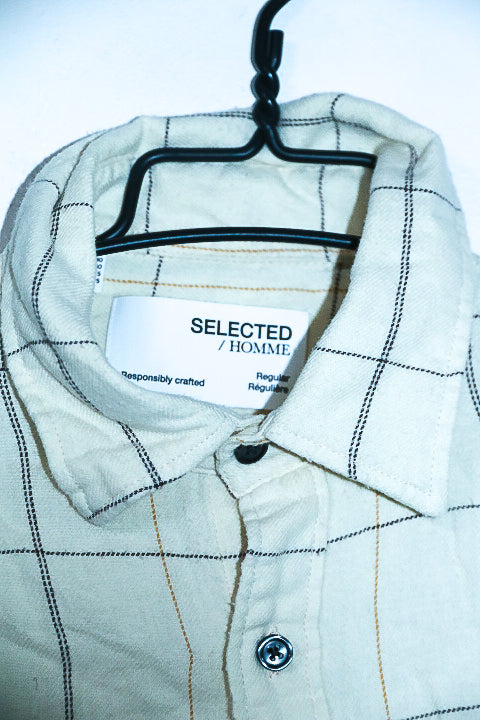 Vintage men Selected Homme cream check flannel long sleeve shirt M/L|L33W21|SKU 6630