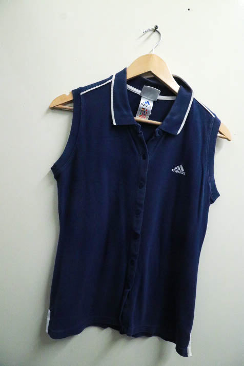 Vintage medium blue sleeveless adidas polo tees