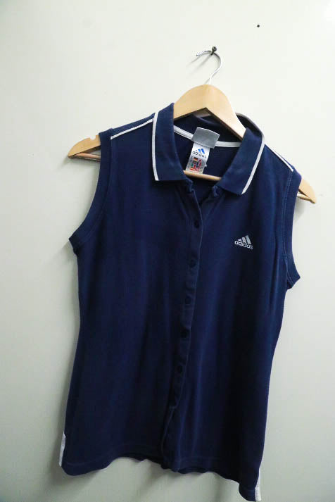 Vintage medium blue sleeveless adidas polo tees
