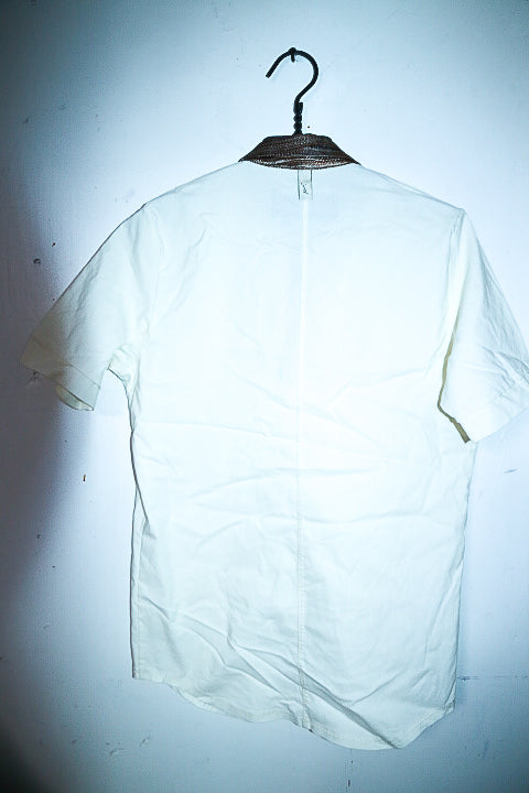 Vintage men Prevu Studio 1/4 zip pattern white polo shirt in M|L31 W19|SKU 6633