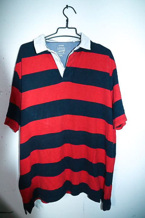 Vintage men George casual outfitter red & navy stripe oversize polo XXL|L33W26|SKU 6636