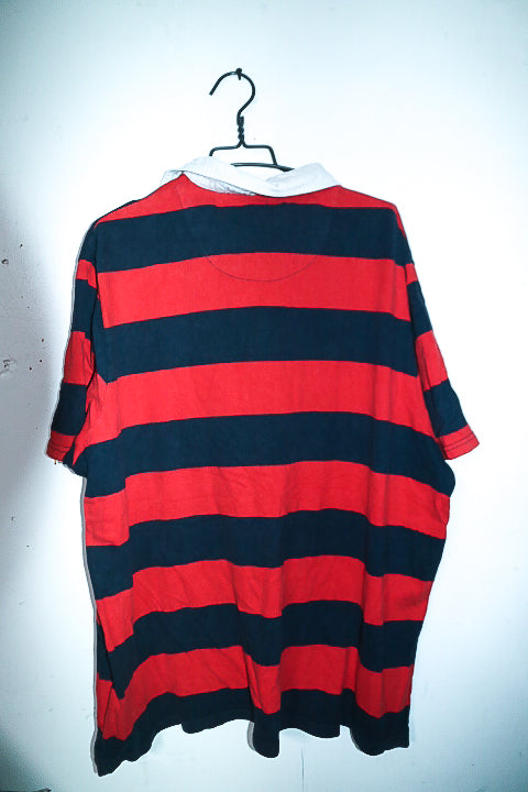 Vintage men George casual outfitter red & navy stripe oversize polo XXL|L33W26|SKU 6636