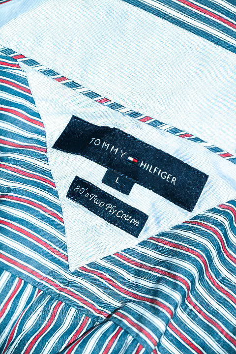 Vintage men Tommy Hilfiger blue multi stripe long sleeve shirt in L|L33W22|SKU 6637