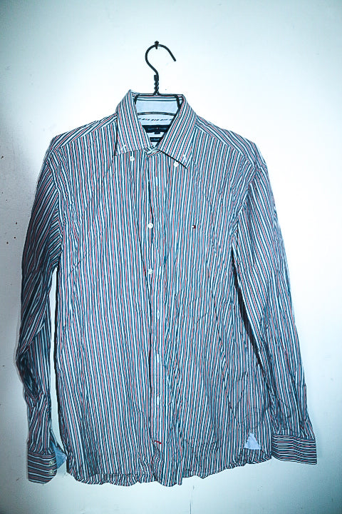 Vintage men Tommy Hilfiger blue multi stripe long sleeve shirt in L|L33W22|SKU 6637