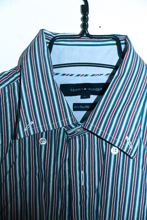 Vintage men Tommy Hilfiger blue multi stripe long sleeve shirt in L|L33W22|SKU 6637