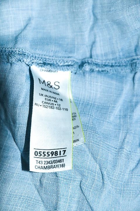 Vintage Marks & Spencer Womens Blue denim ruffle Button-Up top in M|L27 19|SKU 6640