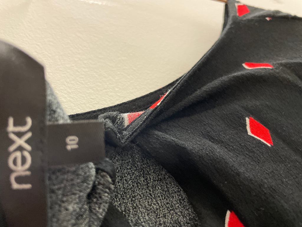 Next red diamond spot crew neck black dress