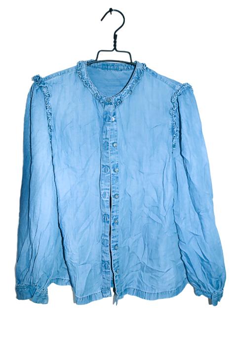 Vintage Marks & Spencer Womens Blue denim ruffle Button-Up top in M|L27 19|SKU 6640