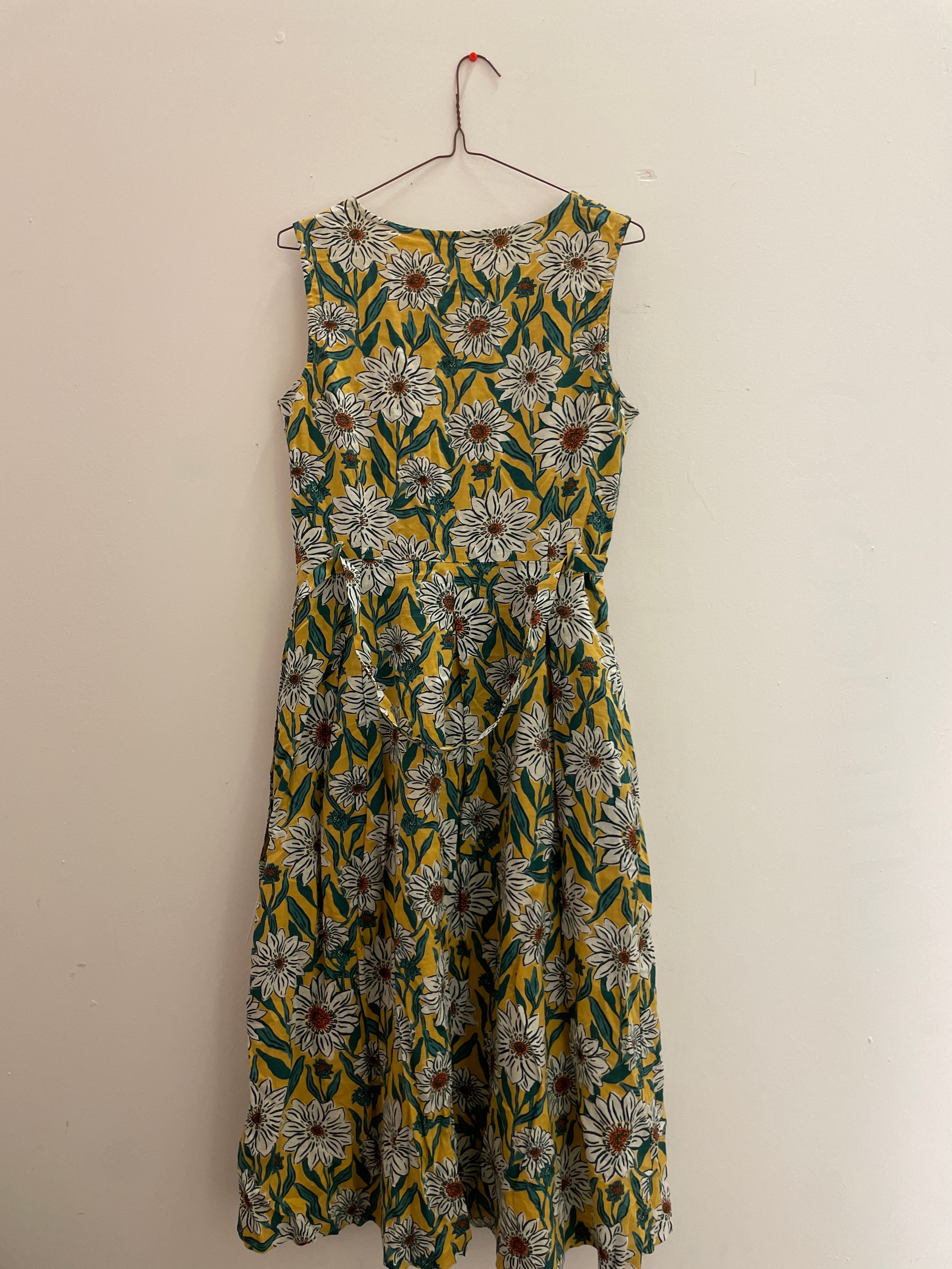 Rubynee Vintage y2k sleeveless floral print crew neck mini yellow dress