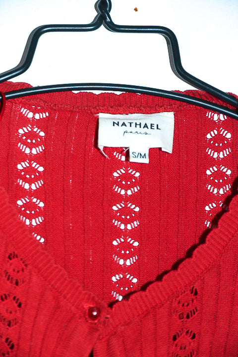 Vintage women Nathael red knitted button up cardigan S/M|L24 W17|SKU 6643