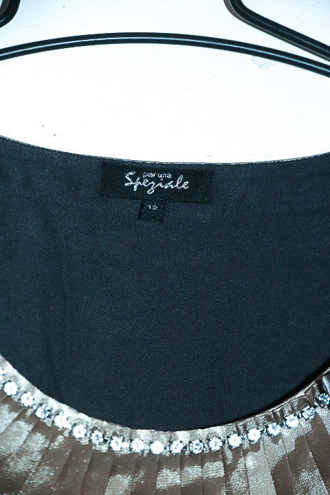 Vintage women gold ruffle neck per una grey top size 12|L24 W17|SKU 6644