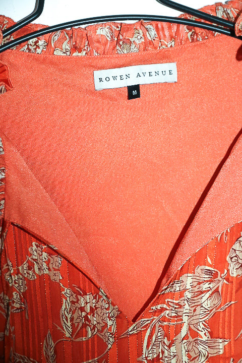 Vintage women Rowen Avenue V-neck orange floral print long sleeve blouse in M|L26 W19|SKU 6645