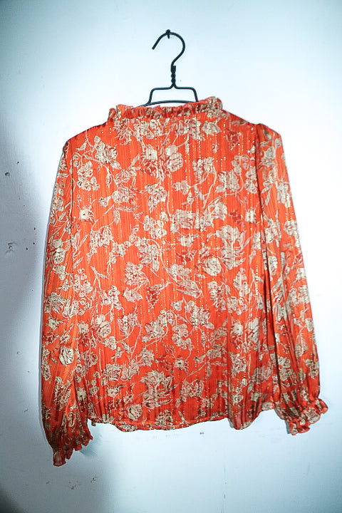 Vintage women Rowen Avenue V-neck orange floral print long sleeve blouse in M|L26 W19|SKU 6645