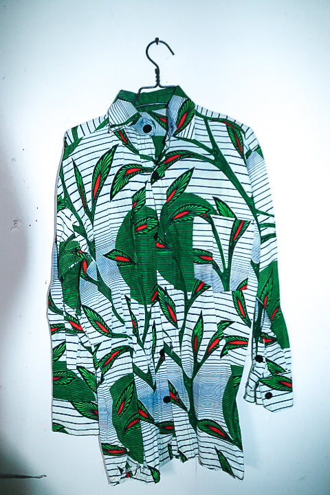 Vintage men African floral print multi kneelength shirt in M/L|L37 W21|SKU 6646