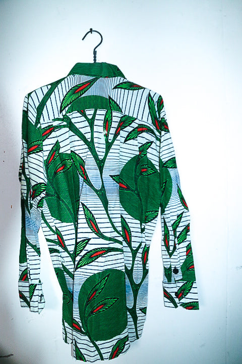 Vintage men African floral print multi kneelength shirt in M/L|L37 W21|SKU 6646