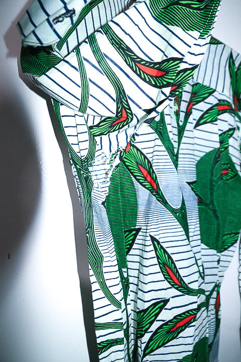 Vintage men African floral print multi kneelength shirt in M/L|L37 W21|SKU 6646