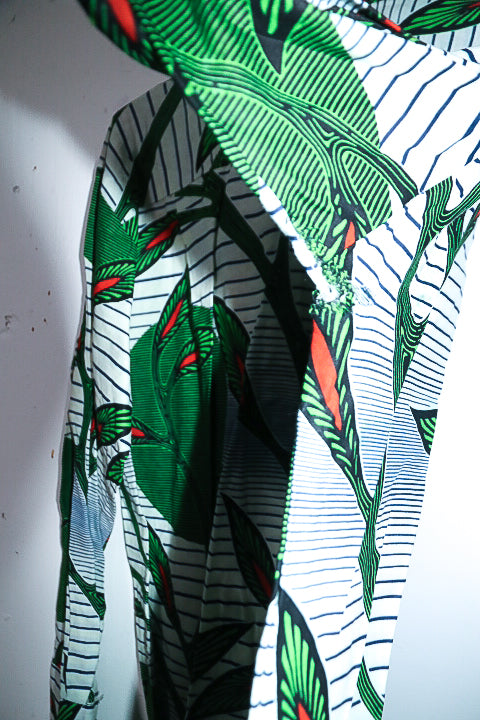 Vintage men African floral print multi kneelength shirt in M/L|L37 W21|SKU 6646