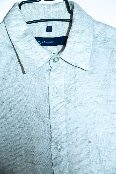 Vintage men cream premium casual slim fit short sleeve shirt in M|L31 W21|SKU 6647