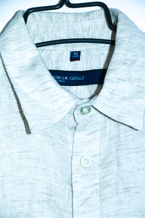 Vintage men cream premium casual slim fit short sleeve shirt in M|L31 W21|SKU 6647