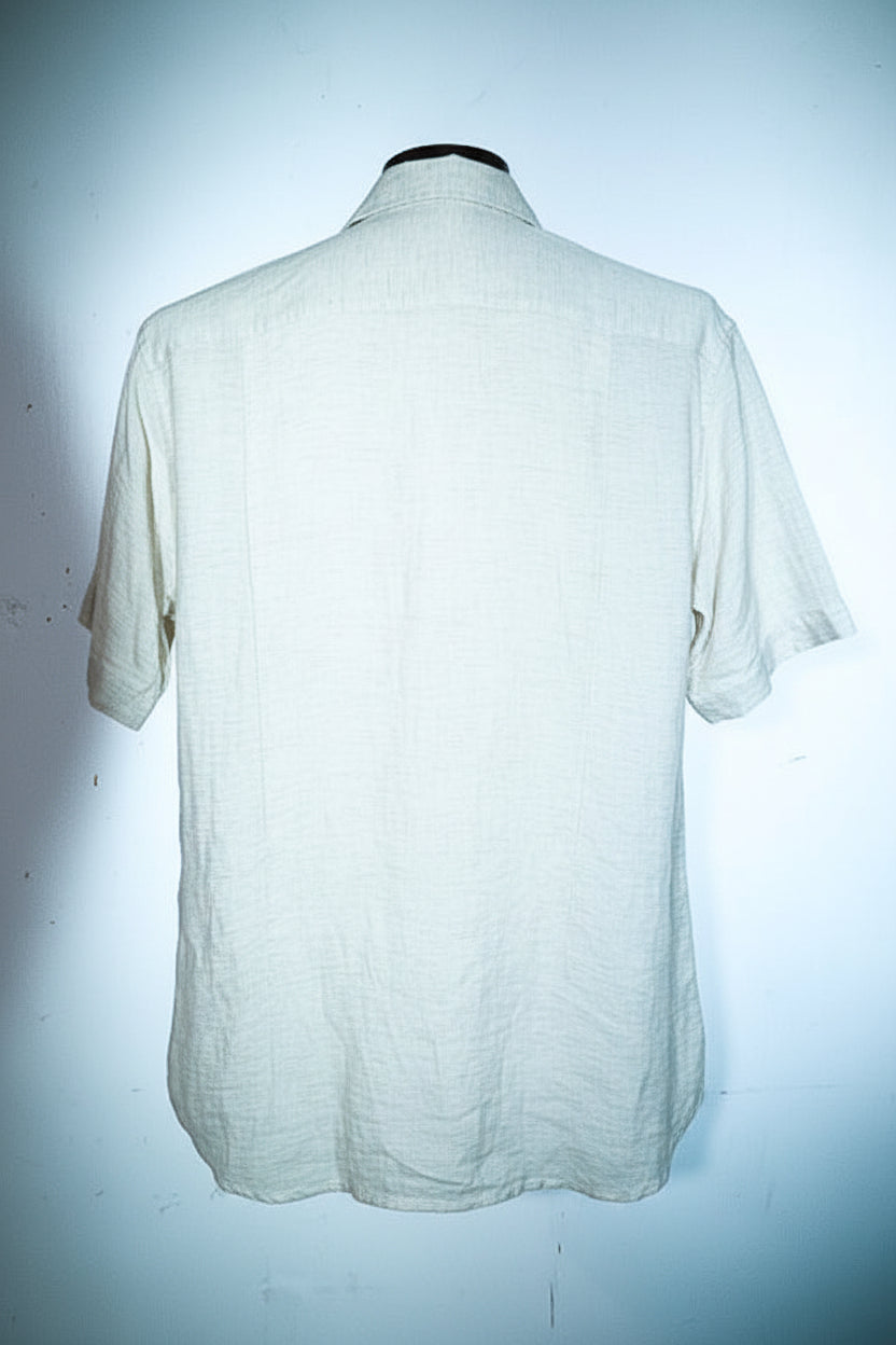 Vintage men cream premium casual slim fit short sleeve shirt in M|L31 W21|SKU 6647