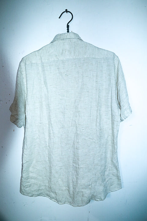 Vintage men cream premium casual slim fit short sleeve shirt in M|L31 W21|SKU 6647