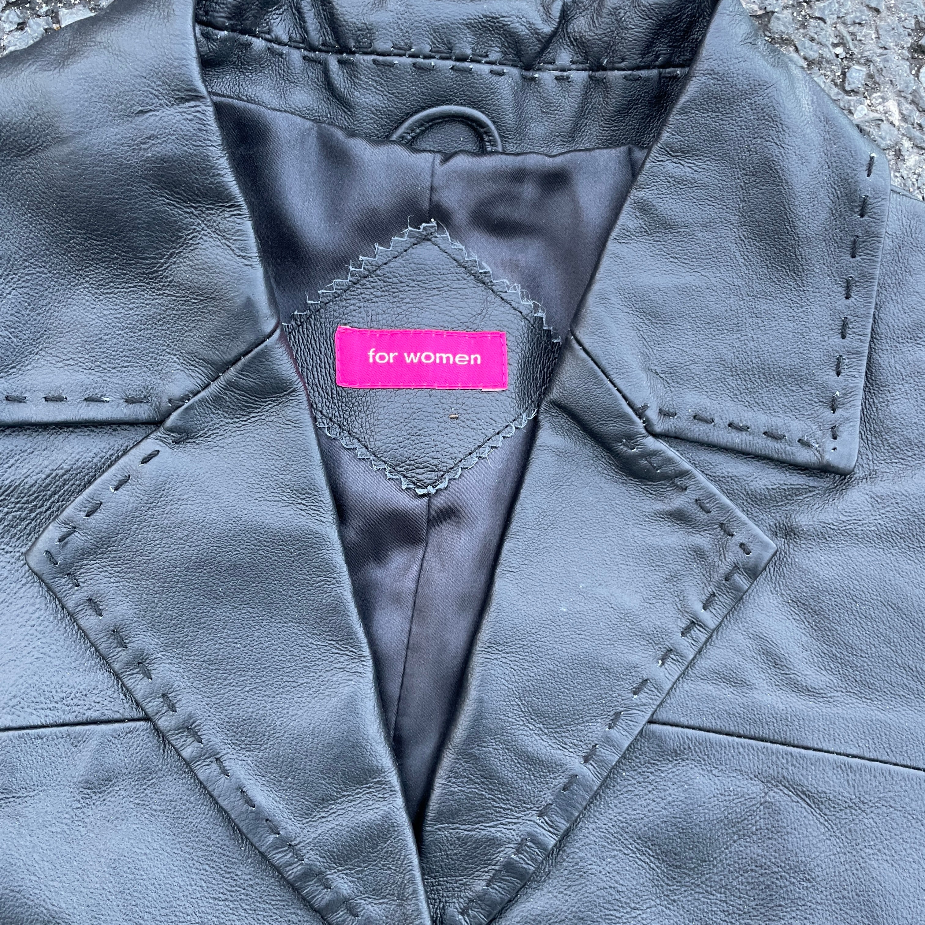 90's Deadstock Y2K Black Leather Stiche Coat Jacket, Vintage Goth Buffy Grunge Black Leather Coat, Size S  L/ xl  L 35 W 23 SKU 5307