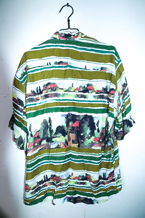 Vintage men Karl abstract print multi short sleeve shirt in M|L32 W23|SKU 6648