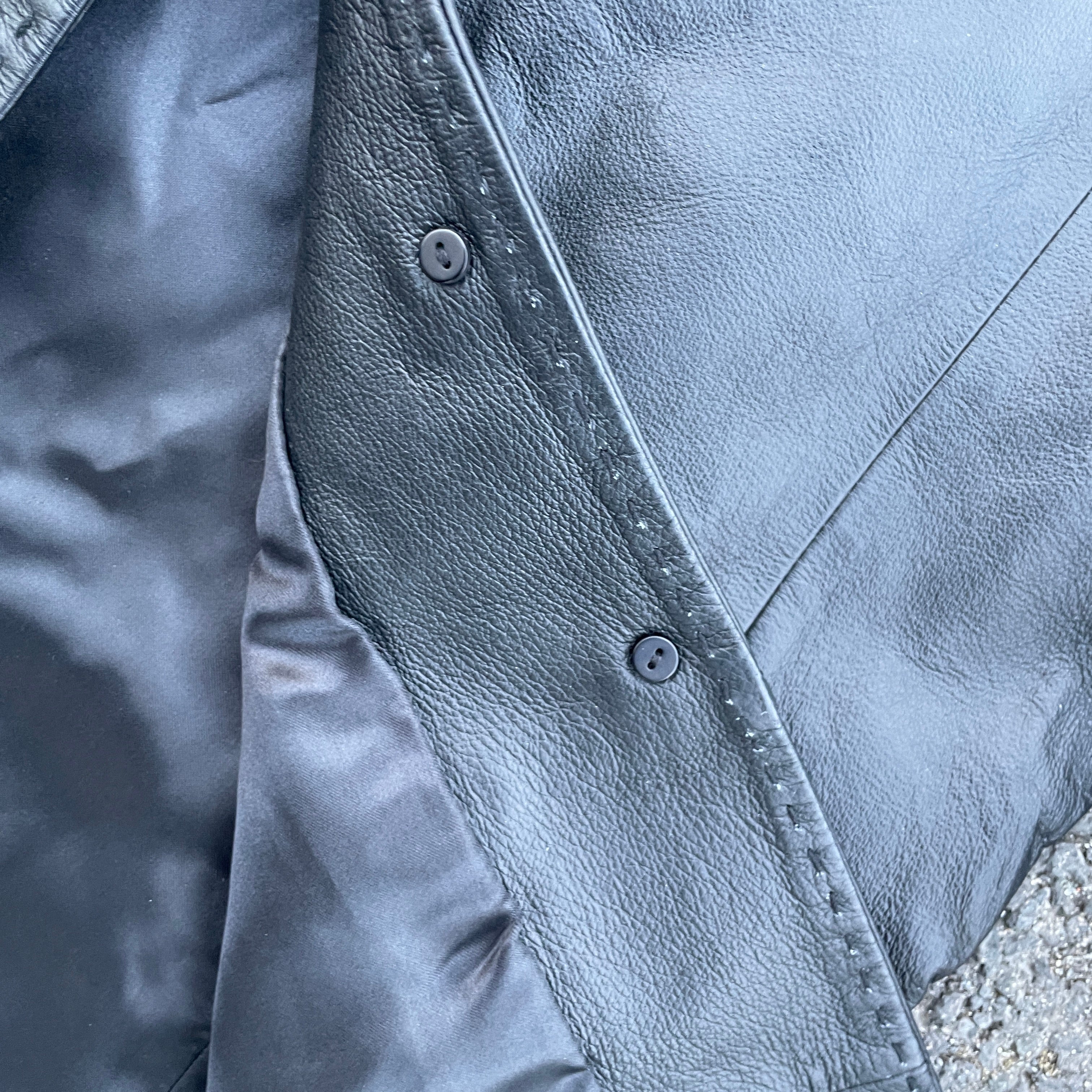 90's Deadstock Y2K Black Leather Stiche Coat Jacket, Vintage Goth Buffy Grunge Black Leather Coat, Size S  L/ xl  L 35 W 23 SKU 5307