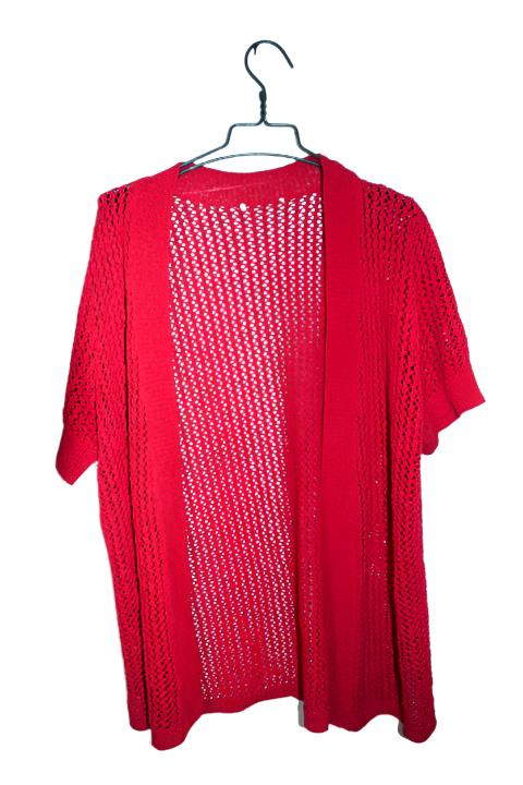 Vintage crochet women open front red cardigan in L/XL|L31W22|SKU 6649