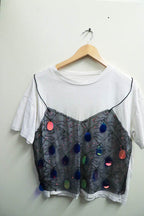 Vintage womens flower embroidery white tshirt