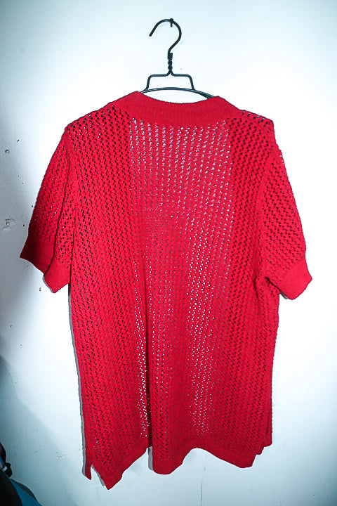 Vintage crochet women open front red cardigan in L/XL|L31W22|SKU 6649