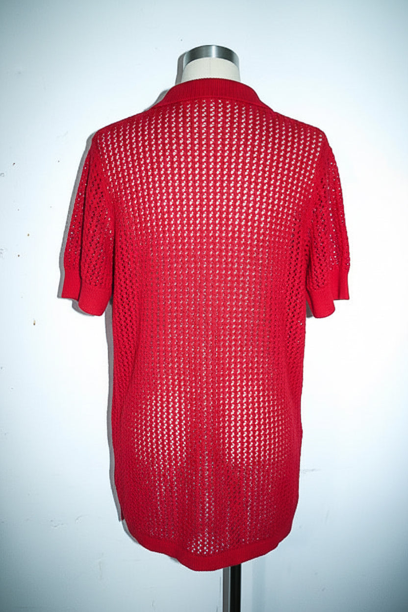 Vintage crochet women open front red cardigan in L/XL|L31W22|SKU 6649