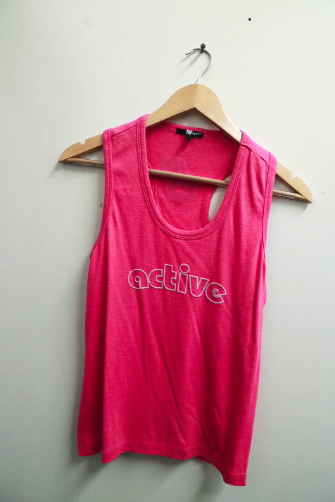 Vintage Pink active letter print tank top
