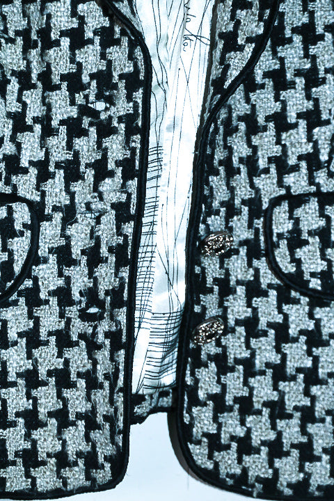 Vintage women Walter tweed black & cream patterned long sleeve blazer jacket in M|L24 W18|SKU 6652