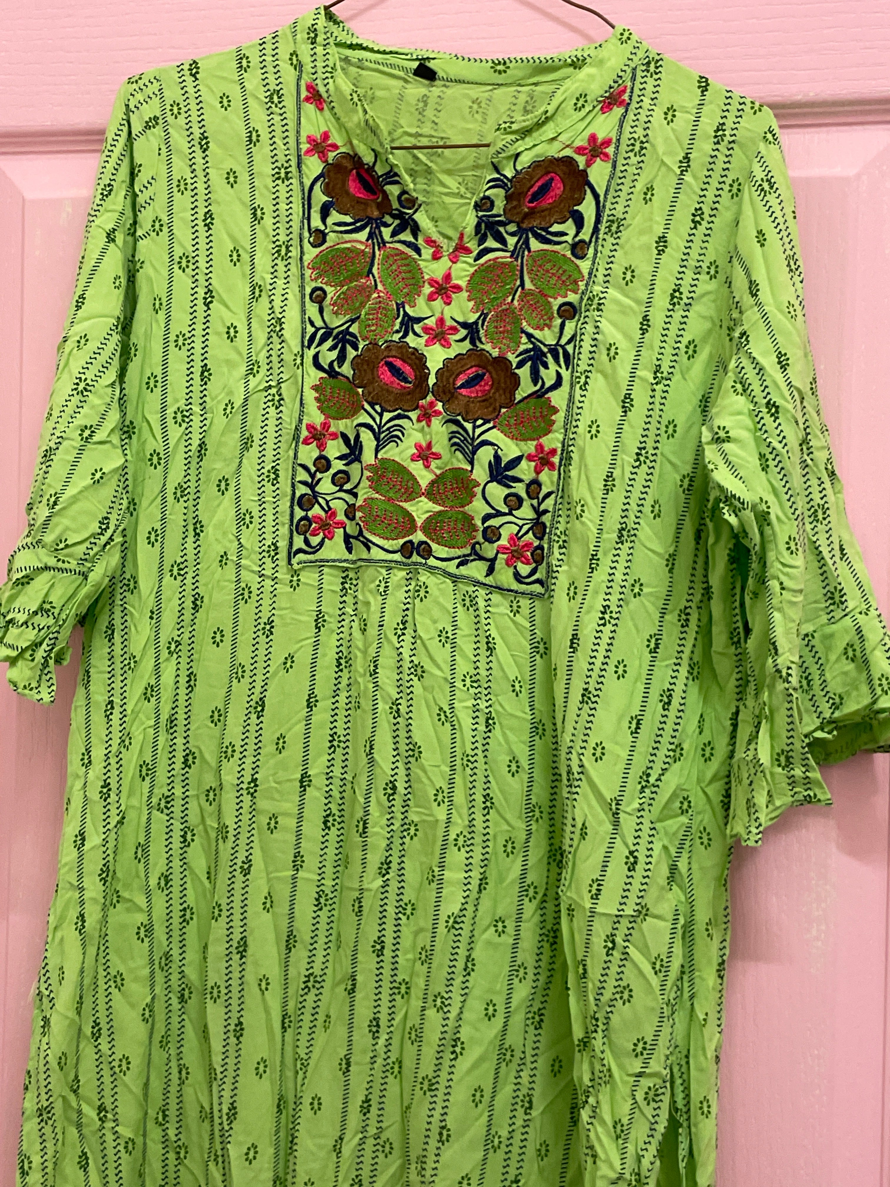 Rubynee Vintage y2k Asian stylish green kurtis dress