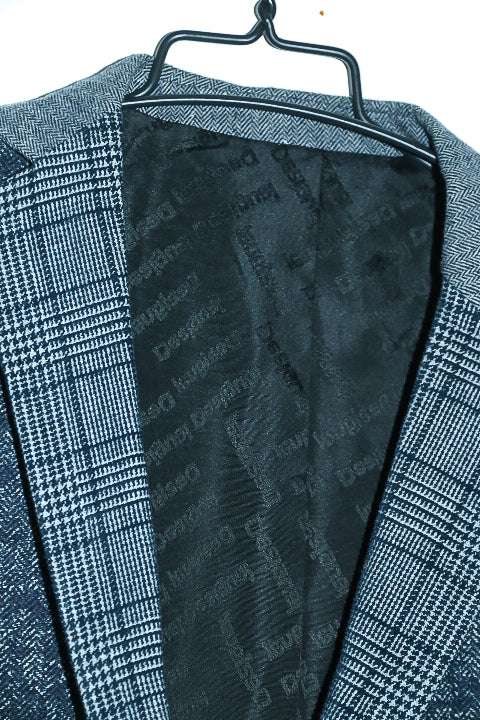 Vintage men Desigual grey tweed check casual fitted blazer in L|L34 W22|SKU 6653
