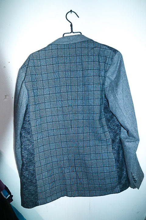 Vintage men Desigual grey tweed check casual fitted blazer in L|L34 W22|SKU 6653