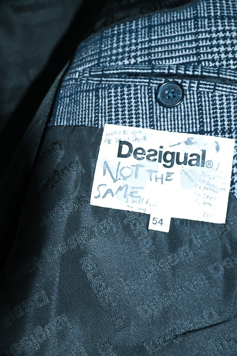Vintage men Desigual grey tweed check casual fitted blazer in L|L34 W22|SKU 6653