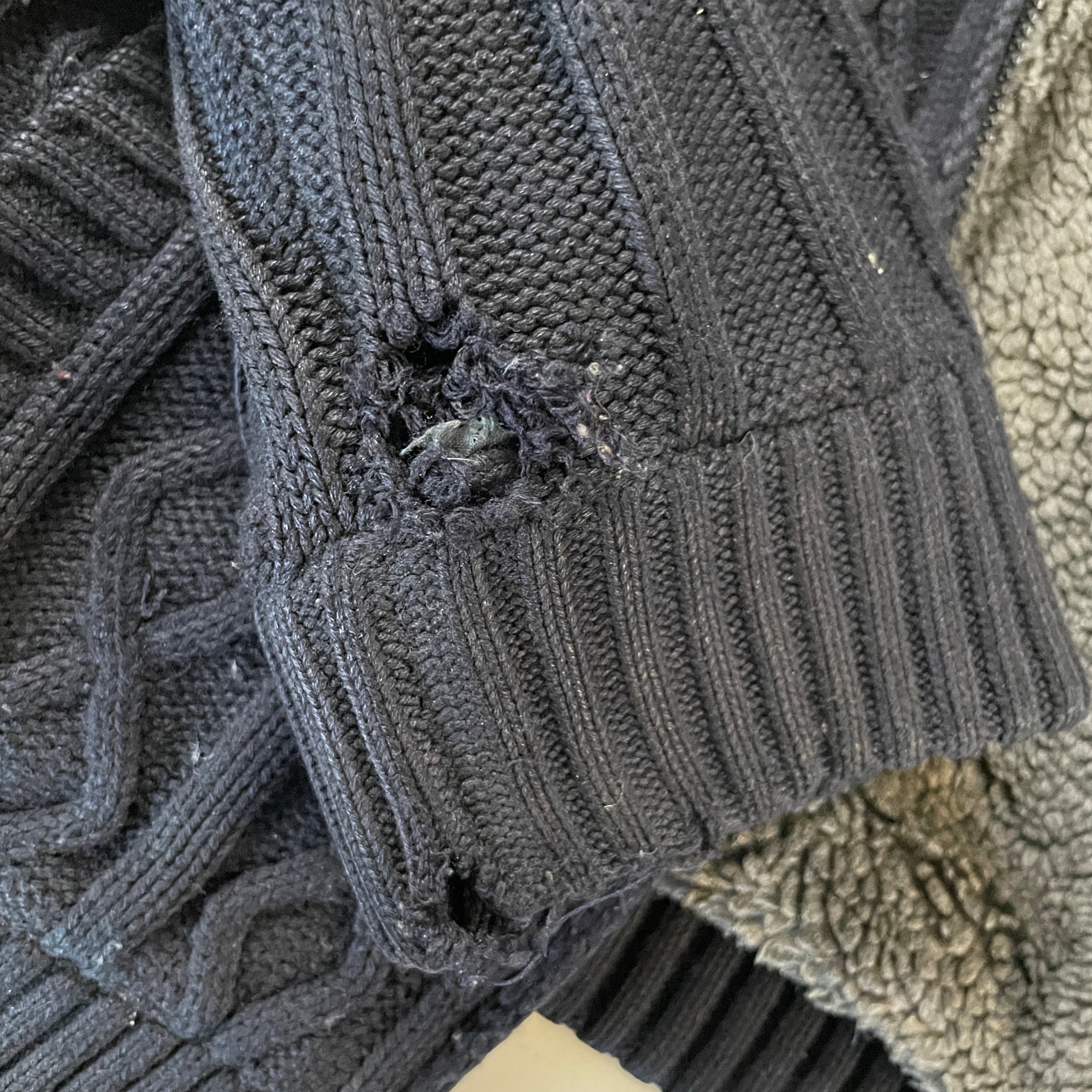 Vintage chunky wool jacket  thick wool full zipper blue sweater size Medium L 30 W 20 SKU 5311