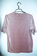 Vintage women cream velour short sleeve tees in M|L25 W20|SKU 6654