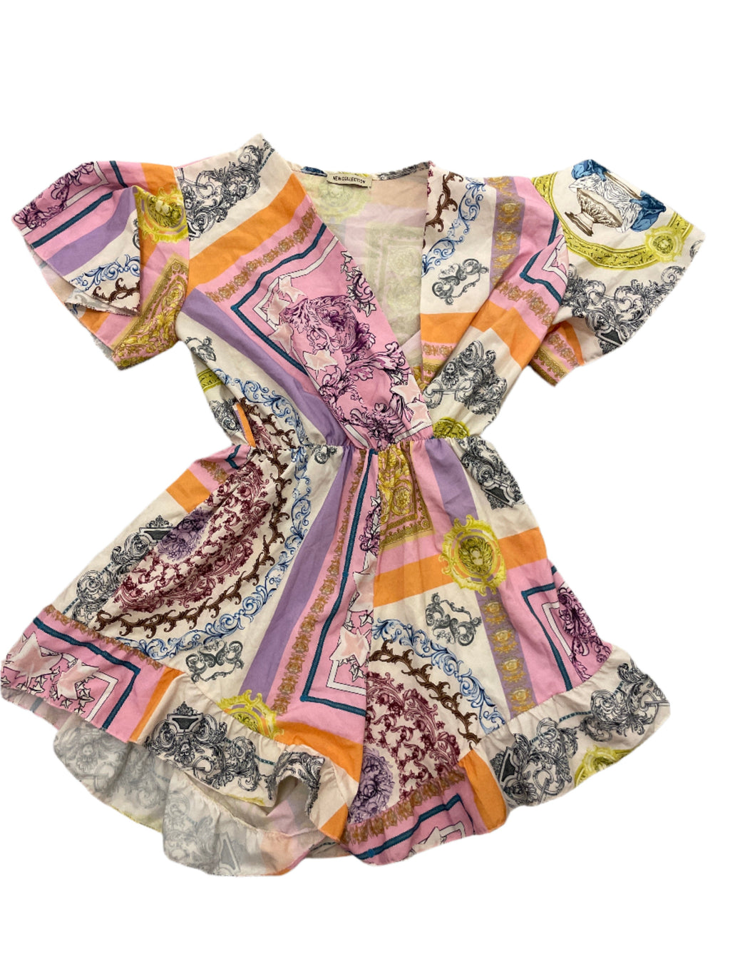 Rubynee Vintage y2k short sleeve patterned multi color mini dress