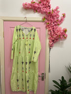 Rubynee Vintage y2k Women Green Summer V-neck Long Sleeve patterned maxi dress