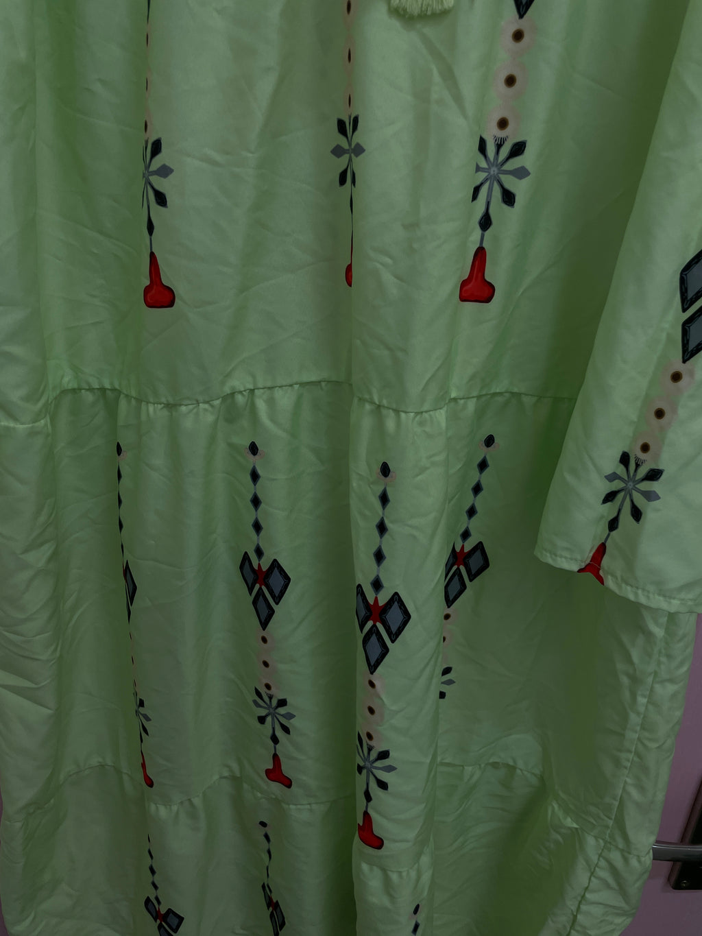 Rubynee Vintage y2k Women Green Summer V-neck Long Sleeve patterned maxi dress